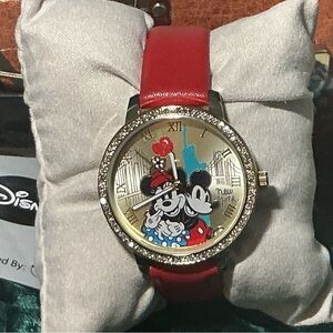 Disney Mickey Mouse and Minnie Red and Gold Watch
